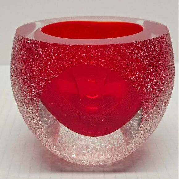 Alessandro Mandruzzato Murano Sommerso Red Faceted Glass Vase Bowl - Picture 3 of 8